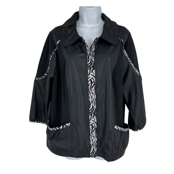 Zenergy By Chicos Womens Black & Zebra Print Full Zip Jacket Size 2 US L - Picture 1 of 9